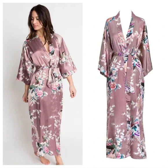 Kim + Ono PEACOCK & BLOSSOMS LONG KIMONO ROBE - Picture 1 of 5